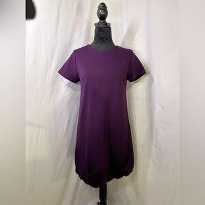 Purple Short Sleeve Scalloped Hem Shift Dress Holiday Dress